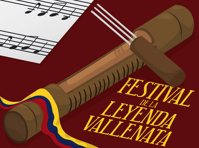 Guacharaca, 叉子和音乐笔记准备好为 Vallenato 传奇节日, 媒介例证