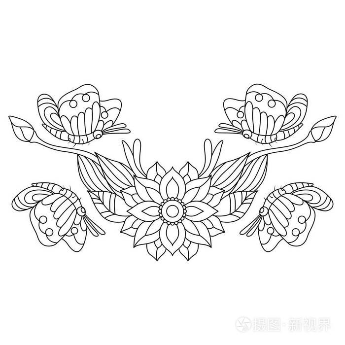手画蝴蝶与花为抗应力着色页 设计元素标签 标志 海报 T恤衫 矢量插图插画 正版商用图片0uim91 摄图新视界 手画蝴蝶与花为抗应力着色页 设计元素标签 标志 海报 T恤衫 矢量插图插画 正版商用图片0uim91 摄图新视界