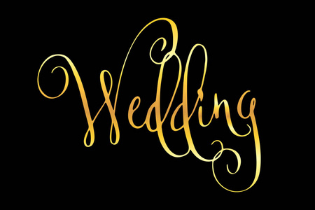 结婚的词。手写的矢量设计元素在闪亮的金色被孤立黑色。传统书法