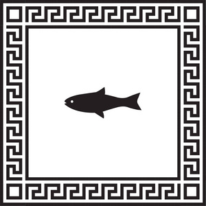矢量图标鱼的框架与希腊装饰 Eps