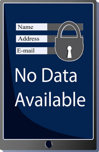 带有个人数据和锁的 tablet 计算机的矢量绘制。下面是数据不 availabl 的铭文。