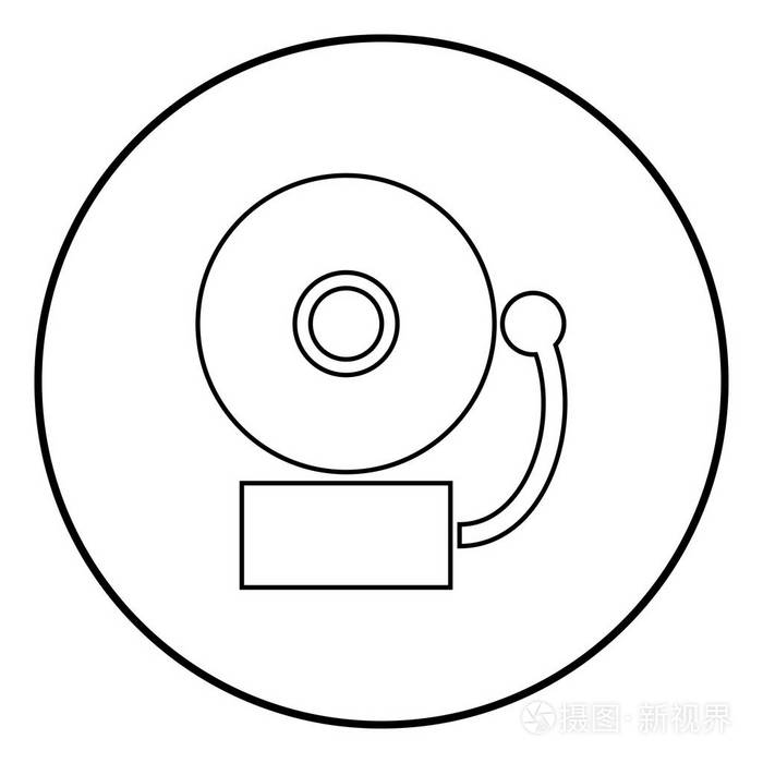 警报schooll 响铃图标轮廓在圆圈黑色矢量插图简单图像平面样式插画