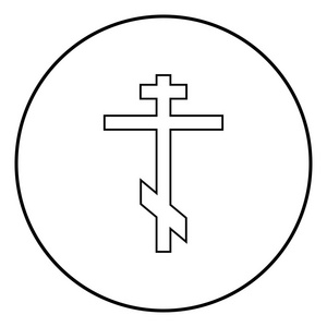图标天主教十字八指向的希腊天主教东正教图标轮廓在圆圈黑色矢量插图