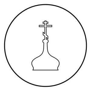 冲天炉 ortodox 教堂图标轮廓在圆圈黑色矢量插图简单图像平面样式
