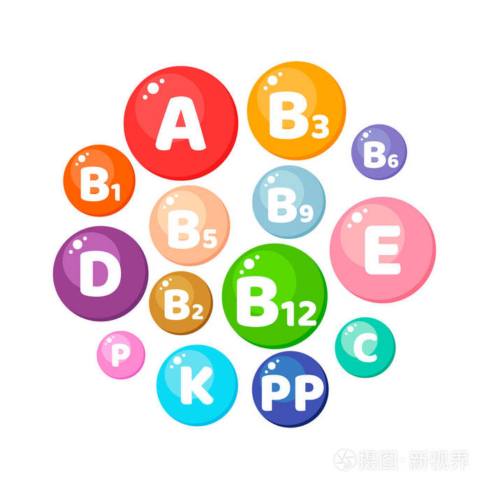 矢量插图.图表.圈.维他命,矿物质,营养素