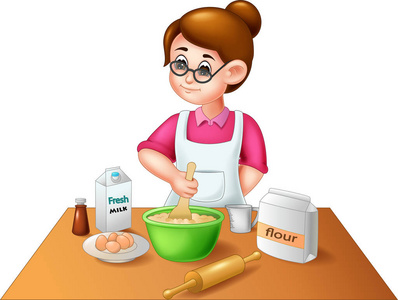 早春,复活节和一个小女孩在厨房里的厨师服装烤面包和饼干.