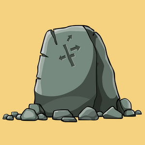 卡通箭卡通大石头指针与画箭包围小石头, 孤立照片