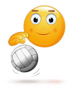 表情表情打排球.欢快的笑脸与球.emoji 表情和球打排球.矢量插图照片