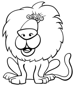 黑白动画片滑稽狮子野生猫动物字符着色书的例证