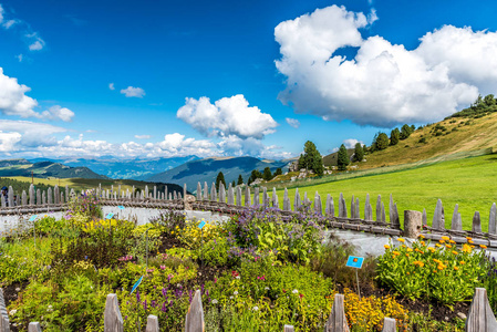 在意大利白云岩美丽的山脉远足和徒步旅行