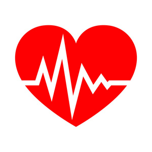 红色心脏图标与符号心跳在平面设计。矢量插图。医学符号