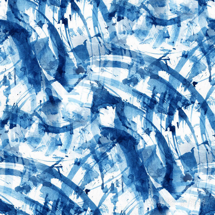 抽象的无缝模式的靛色水彩点上.手绘插画