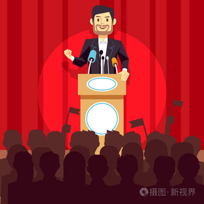 商业领导向量概念与演讲者商人, 政客在讲台上