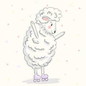 卷曲向量动画片卷曲的羔羊跳舞在白色背景, 向量例证照片