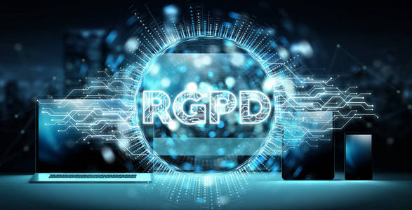 技术设备和计算机上的数字 Gdpr 接口3d 渲染