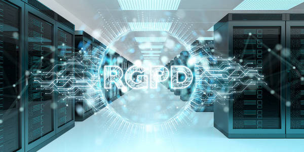 服务器机房数据中心存储3d 渲染中的数字 Gdpr 接口