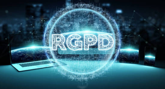 技术设备和计算机上的数字 Gdpr 接口3d 渲染