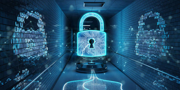 数字挂锁3d 渲染的蓝色地下网络安全全息图