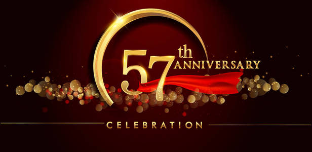 第五十七金周年庆典标志红色背景, 矢量插画