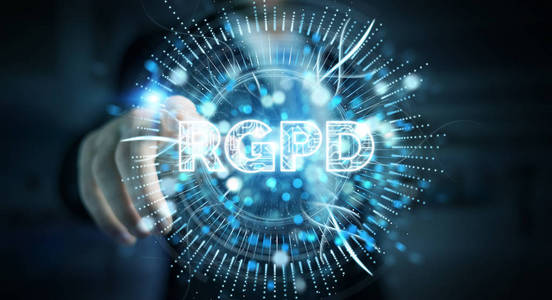 在模糊背景下的商人使用数字 Gdpr 接口3d 渲染