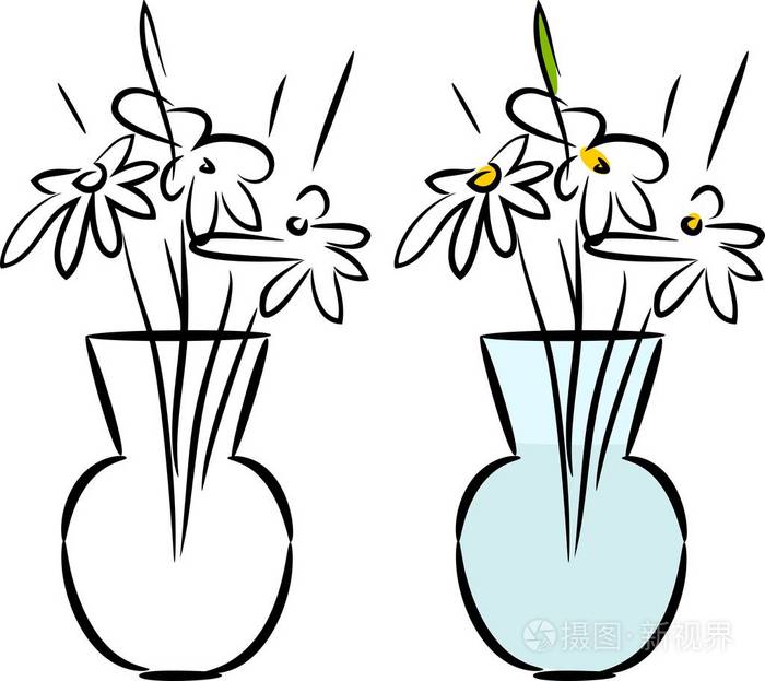 雏菊玻璃花瓶素描插画 正版商用图片0ujk5y 摄图新视界