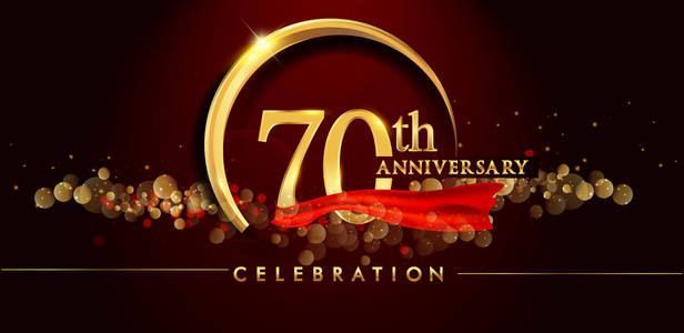 第七十金周年庆典标志红色背景, 矢量插画