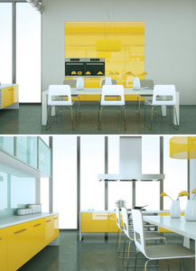 现代黄厨室内设计的两种观点图片