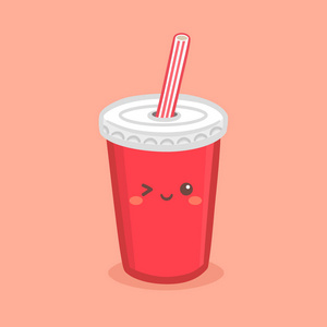 外卖插画可爱的红苏打可乐纸杯用稻草矢量插画卡通人物照片