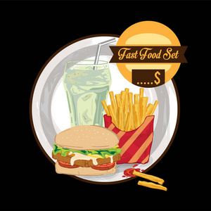 菜单快餐设计图集汉堡包法式薯条软饮料