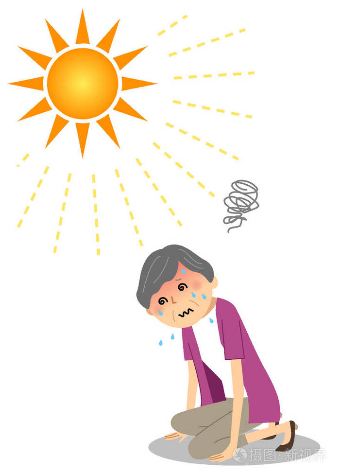 老年妇女中暑/这是一个例子, 一个老年妇女谁成为热中风