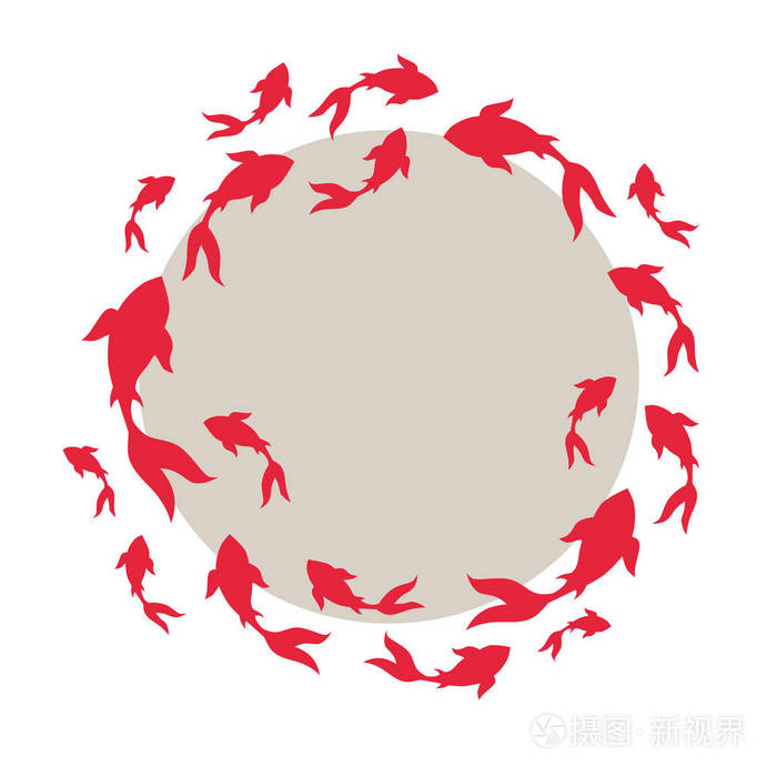 手绘东方例证以红色锦鲤向量中.手动绘制的圆形的鱼