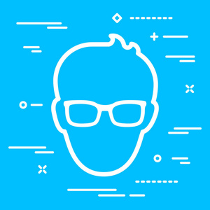 戴眼镜图标的男士头像蓝色背景带线照片
