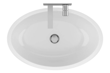 在白色背景下隔离的陶瓷浴室水槽的顶部视图。3d 插图