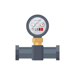 技术油管家用水表图标, 部分管道和管线隔离在白色背景上.