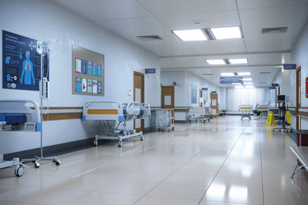 急诊室和门诊医院的走廊。3d 插图