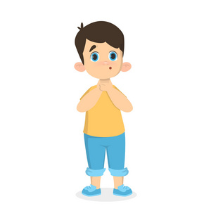 尖锐男性早期症状喉咙痛的男孩插画