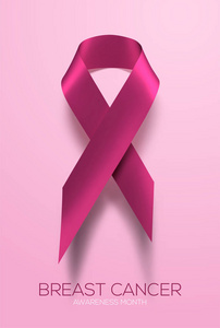 3d. 粉红色背景的逼真粉红丝带, 乳腺癌意识符号。Eps 10 矢量插画