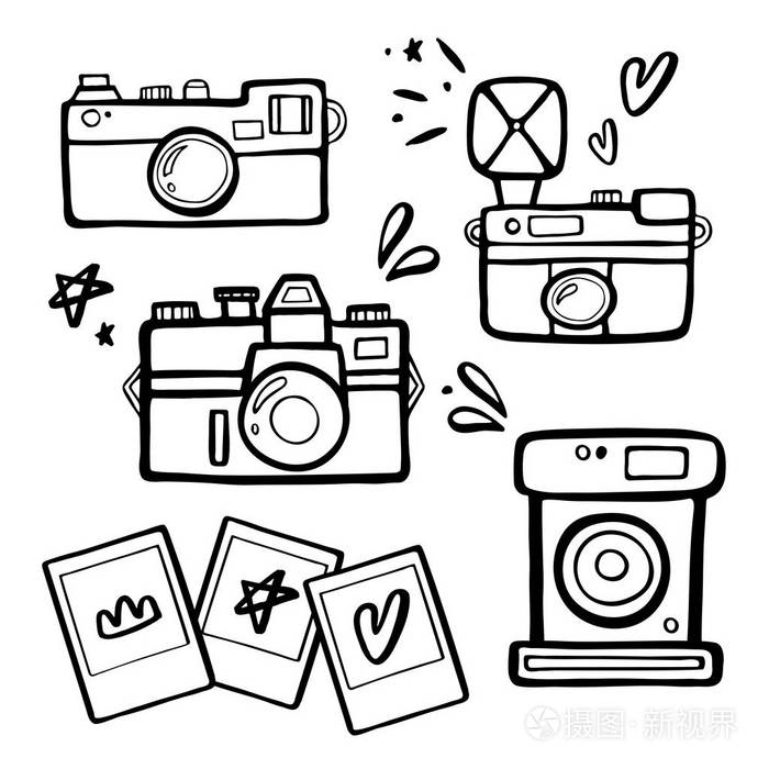 插画 一套handdrawn 复古照片相机 illustrutions.