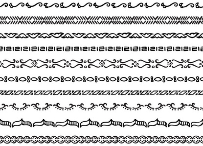 一套十图解装饰无缝边框由手绘元素制成的黑色