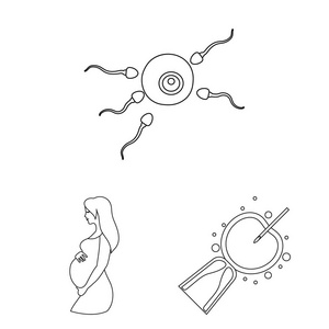 妇女和怀孕的轮廓图标集合中的设计。妇科和设备矢量符号库存 web 插图