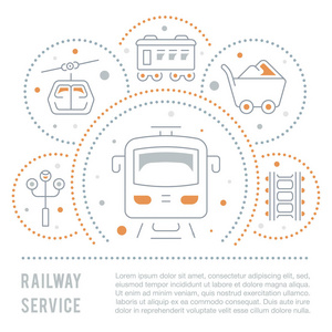 铁路服务的线例证。网页横幅和印刷材料的概念。网站横幅和登陆页面模板