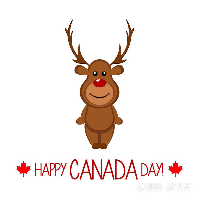 快乐的漫画驼鹿。加拿大日