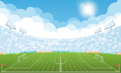 场场足球场场与灯光太阳日间矢量设计.矢量插图插画