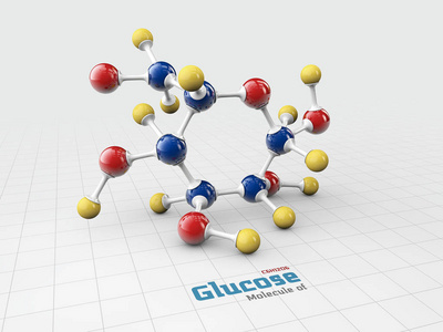 葡萄糖分子, 分子式 C6h12o6。3d 插图