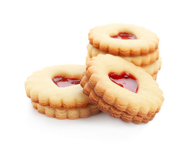 传统圣诞 Linzer 甜果酱白色背景饼干