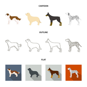 圣伯纳德, 猎犬, 猎犬, 拉布拉多。狗品种集合图标在卡通, 轮廓, 平面风格矢量符号股票插画网站