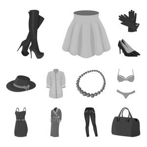 女式服装单色图标集为设计收藏。服装品种及辅料矢量标志库存网站插图