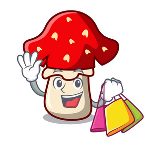 购物鹅蘑菇字符卡通矢量插画