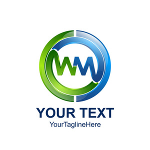 wm 徽标模板彩色蓝色绿色圆圈商务和公司标识设计照片