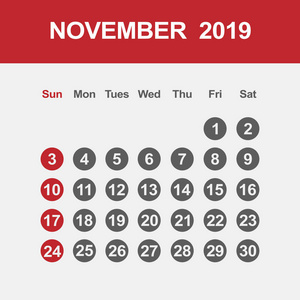 2019年11月日历模板